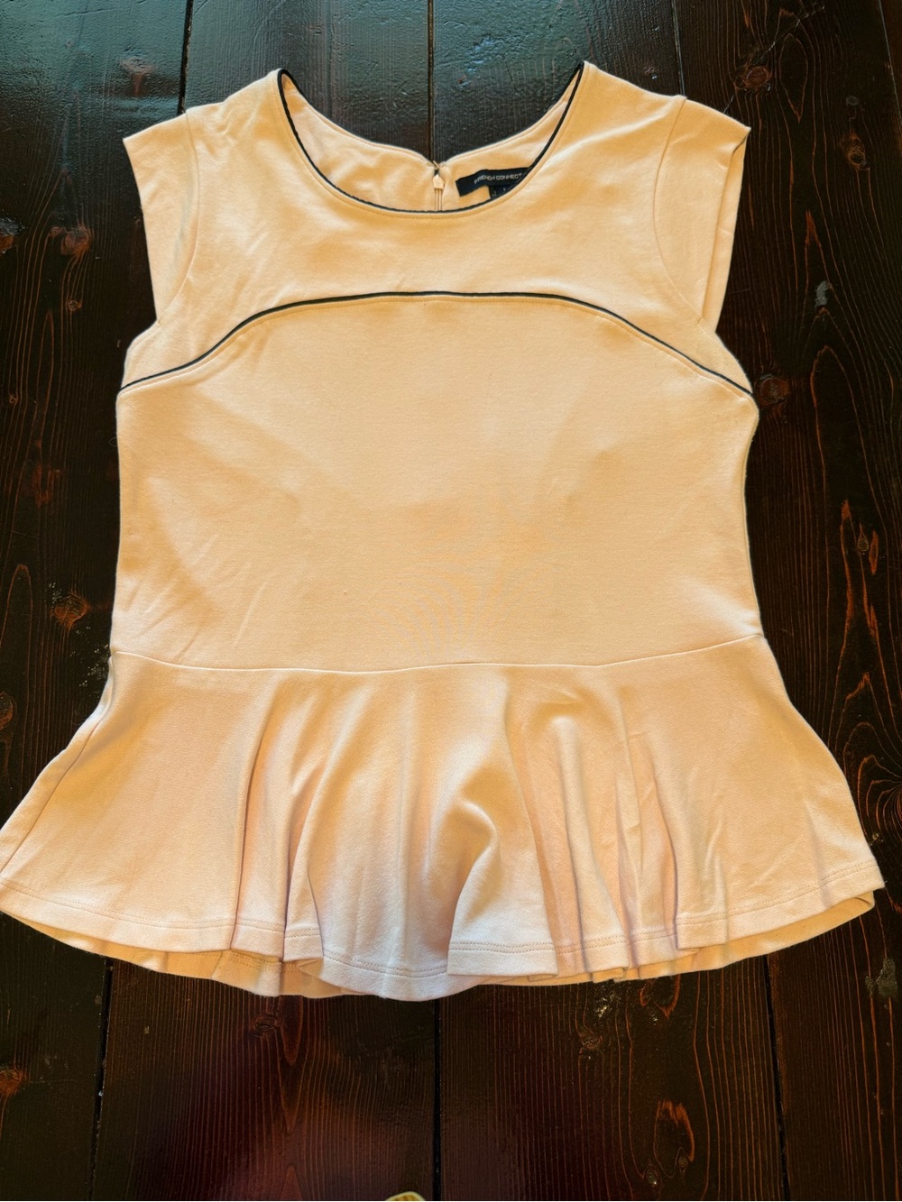 French Connection light pink peplum Top with Black Trim
